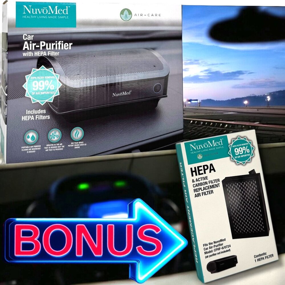 NuvoMed Car Air Purifier True HEPA 12V Plug Portable Odor Remover Bonus Filter - Picture 8 of 8